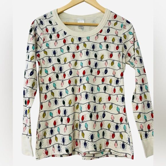 Hanna Andersson Christmas Pajama PJ Top Size Small holiday lights - Picture 1 of 4